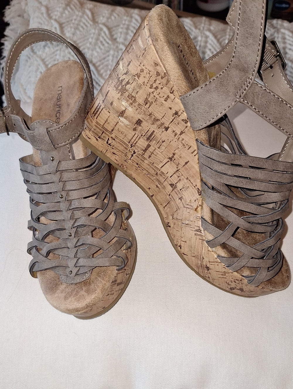 Maurices Jennifer Brown/Gray Strappy Wedge Sandals 7M